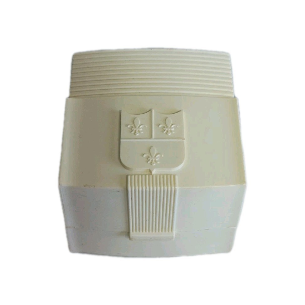 Vintage Green Velvet Lined Celluloid Plastic Ring Display Box w Fleur-De-Lis