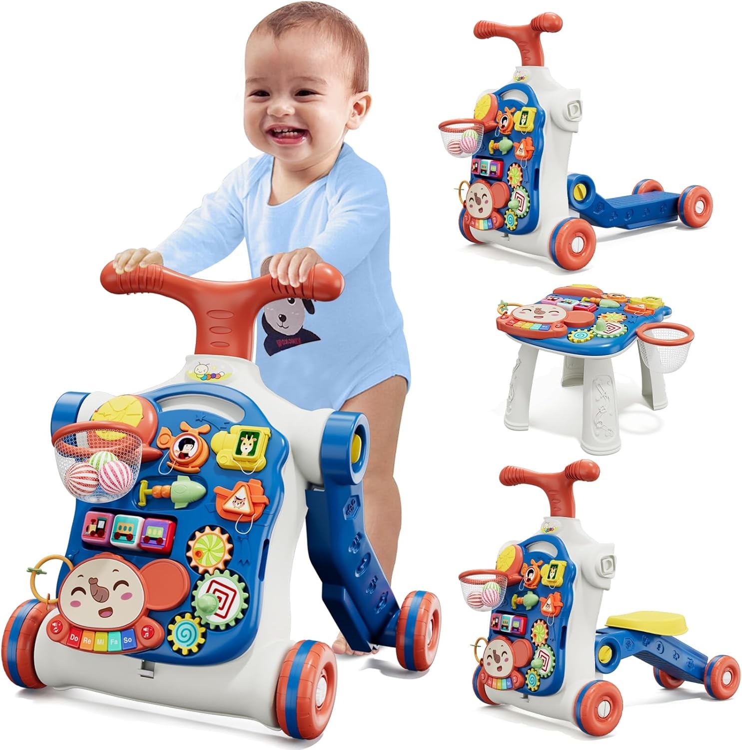 5 in 1 Baby Push Walker Baby Boy Activity Center Learning to Walk Sit to Stand
