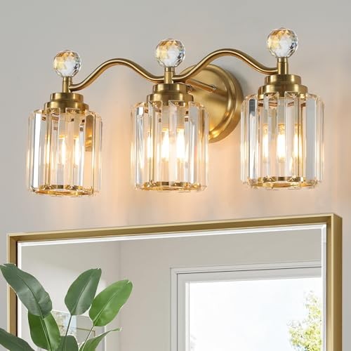 3 Light Gold Brass Vanity Light Fixture,Bathroom Light Fixture Over 3-Light