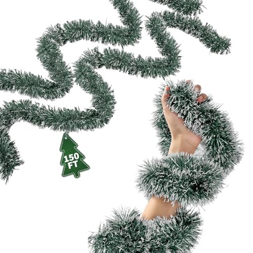 150Ft Christmas Garland - Xmas Tree Decorations, Christmas Tinsel 150Ft Green