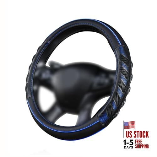  car Steering Wheel Cover Faux Leather Massage Universal fit 3D Blue black