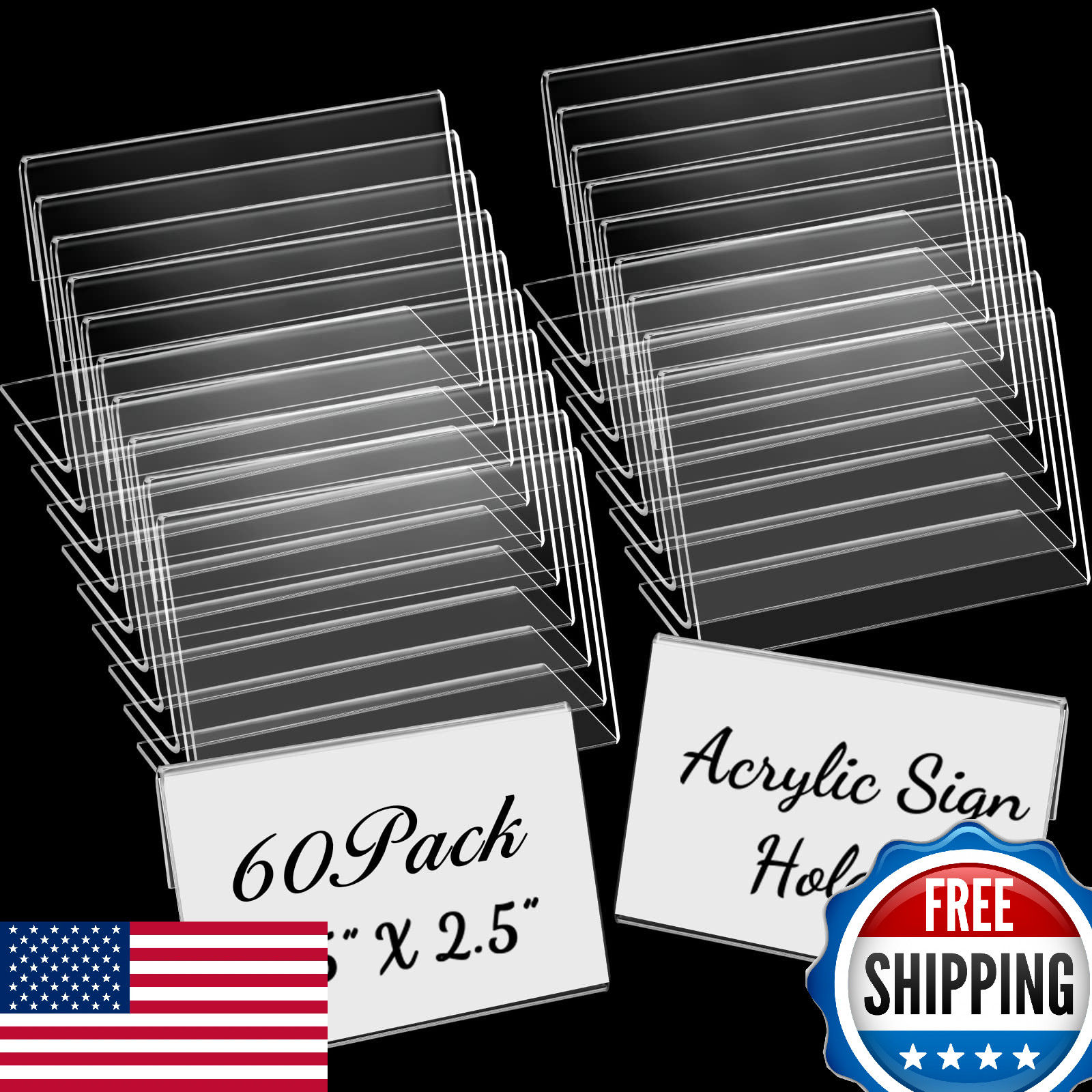 Vicenpal 3.5x2.5" Clear Acrylic Sign Holder Slant Back Display Stand 100-Pack