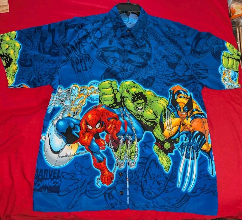 Marvel Comics All Over Print Superheroes Button-Up Hawaiian Shirt