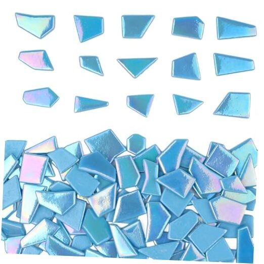  Iridescent Glass Mosaic Tiles for Crafts Bulk,Broken Mosaic Glass 200g Blue