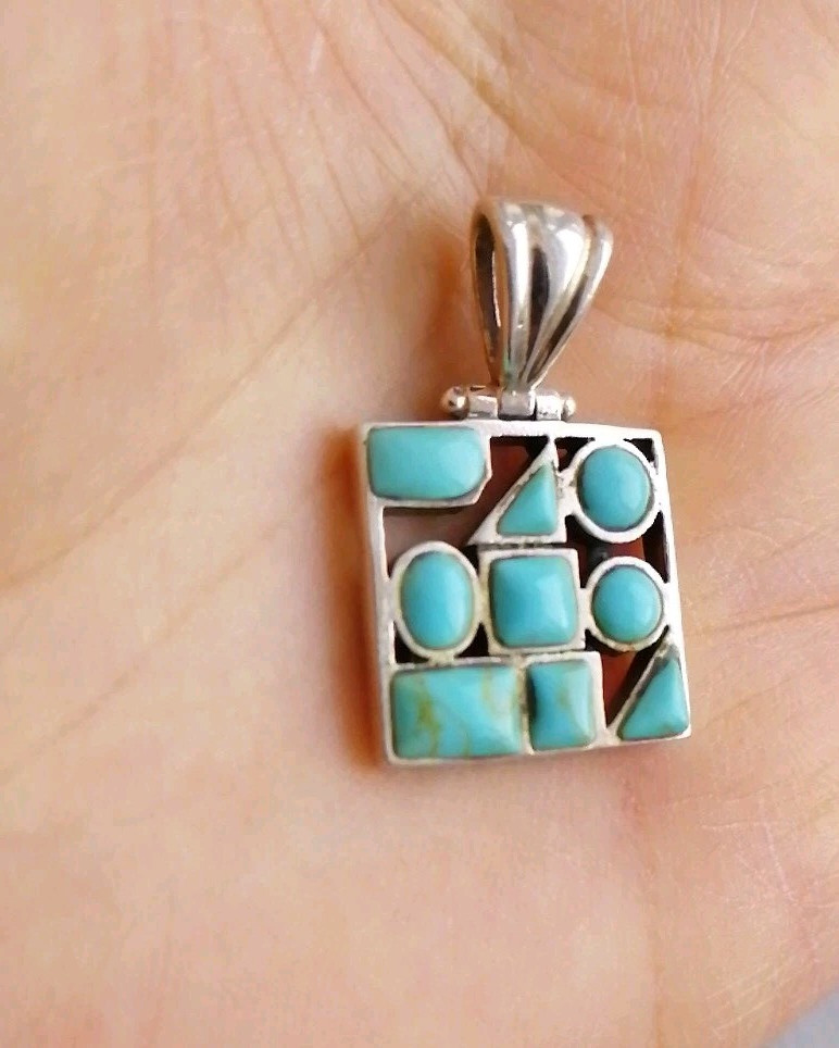 925 Sterling Silver Turquoise Square Pendant
