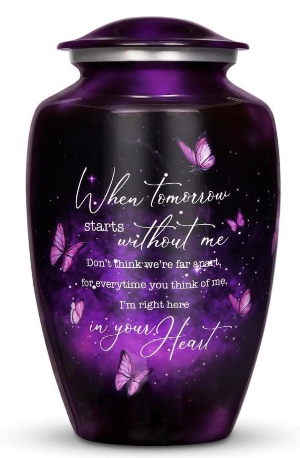 Cogent Memorials Cremation Urn Adult Ashes Purple Butterfly 200lb Velvet Bag