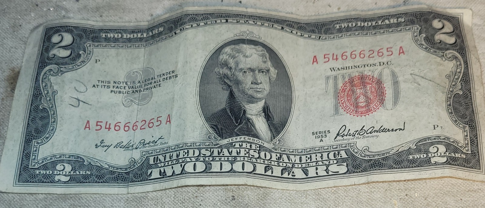 1954 Series A  RED 2 Dollar Bill