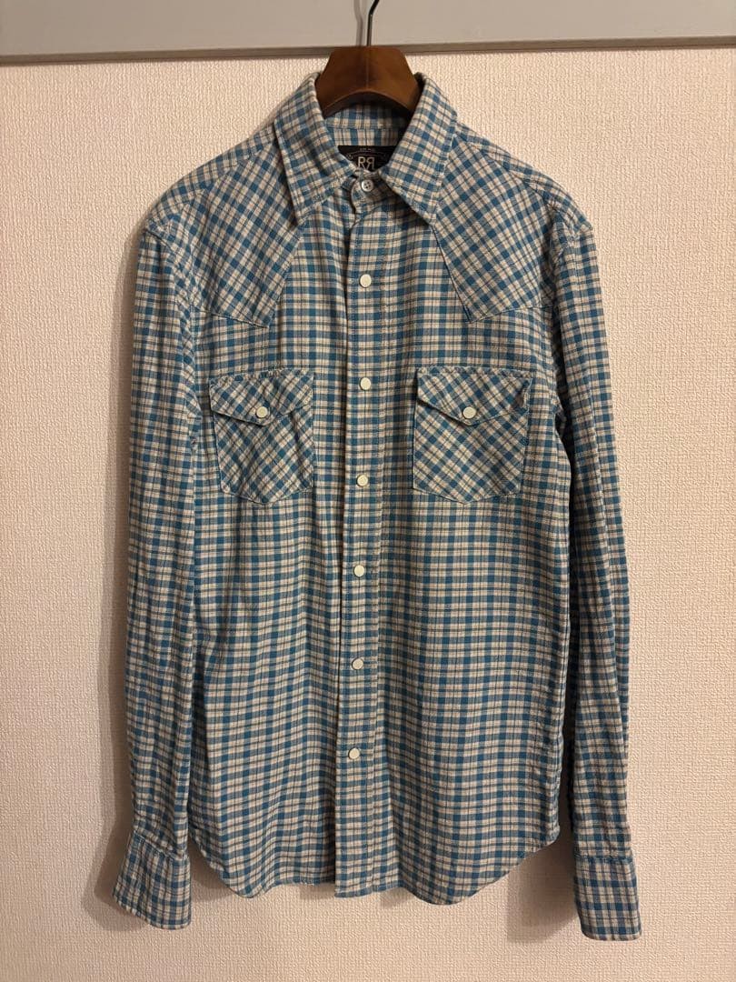 Double RL RRL Check Western Shirt Size XS Blue From Japan