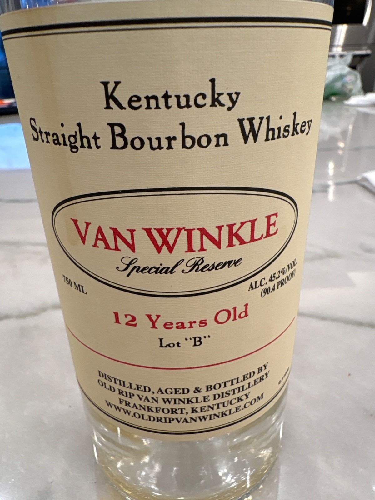 Van Winkle Special Reserve 12-Year 750ml Bourbon Whiskey Bottle Unrinsed Empty