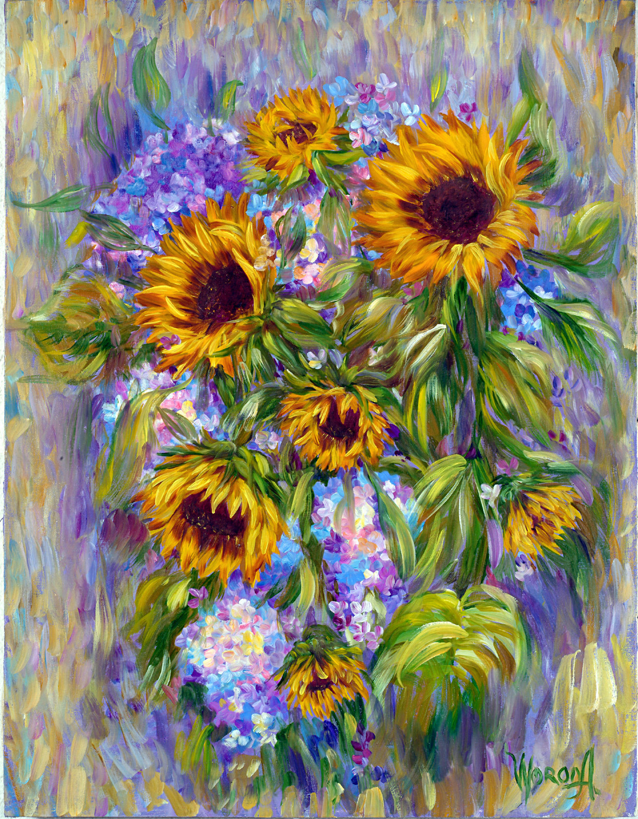 Anastasia Woron :" Sunflowers Dream " -óleo Original Signed (80x40 CM 2004