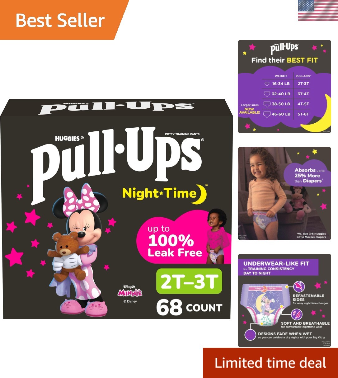 Comfortable Night-Time Potty Training Underwear for Girls - 2T-3T Size, 68 pcs