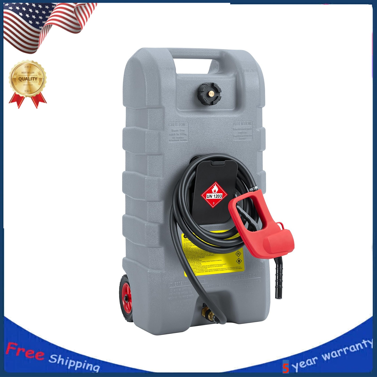 60L Gasoline Fuel Tank Container Tank w/Wheels & Siphon Pump Portable Fuel Tank