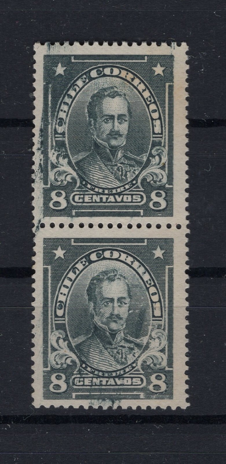 CHILE 1921 Sc.126 FREIRE 8c gray nice variety. moved printing MNH pair