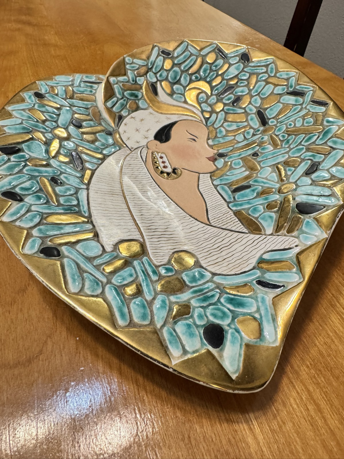 Italian mid-century decorative ceramic wall Art Deco revival female profile