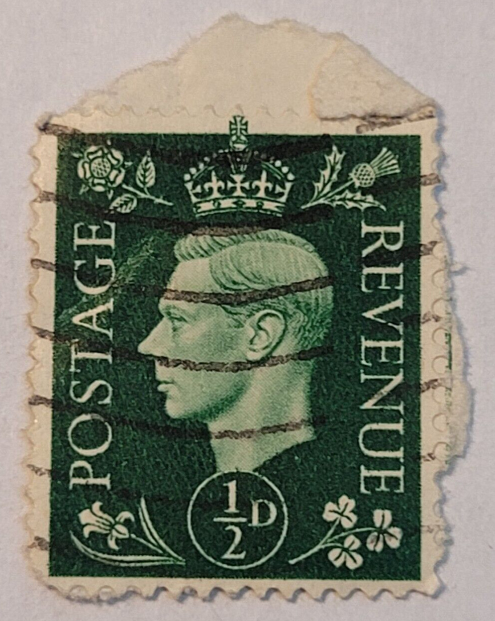 Postage Revenue ~ King George VI ~ Green ½D Stamp ~ Posted/Used ~ c.1940's ~ O31
