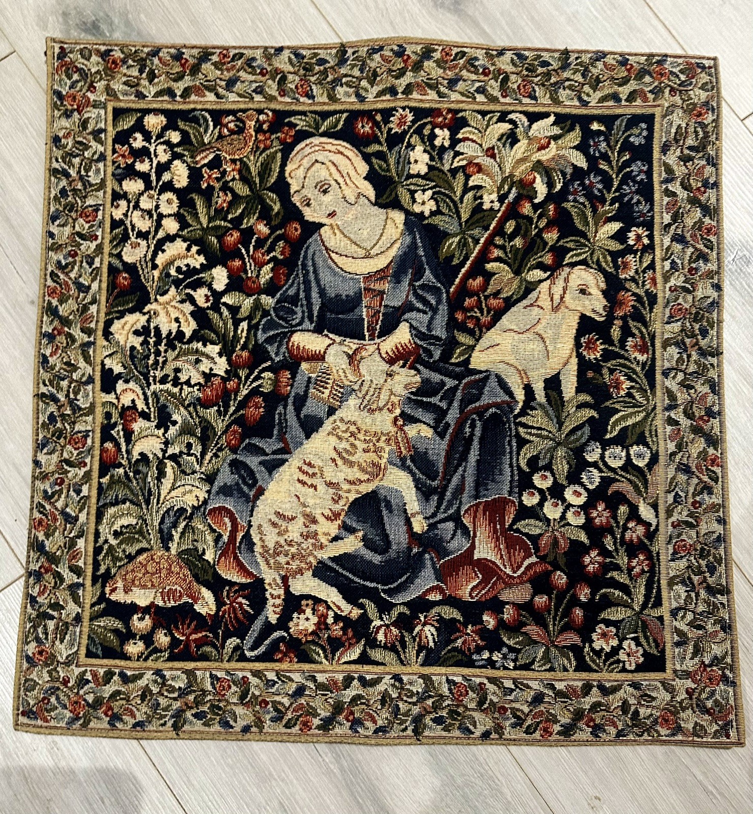 Vintage French Style Medieval Horses Scene Wall Hanging Tapestry Cottage Core