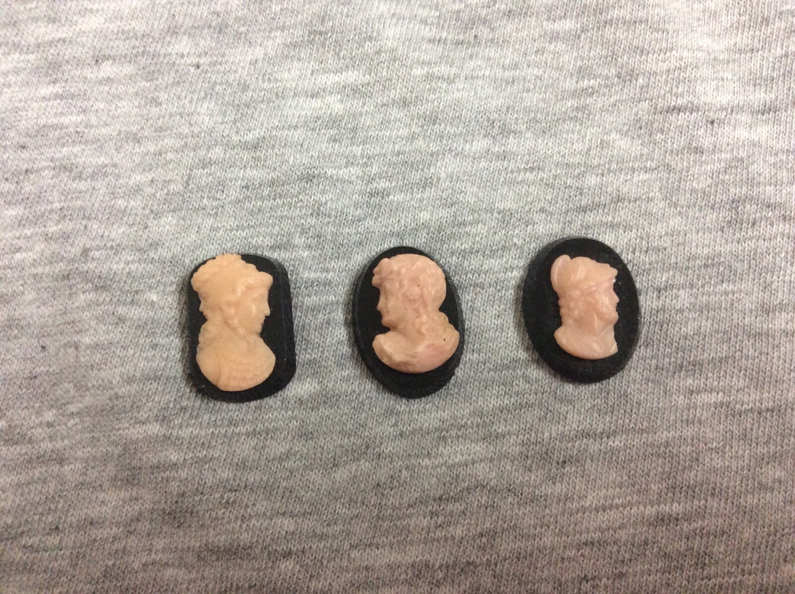 Vintage Czech Oval Black & Cream  Glass Cameo Bead Lot of 3