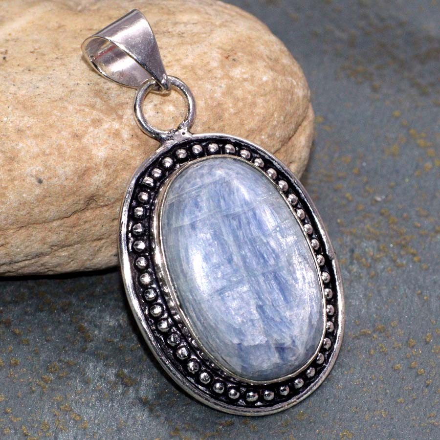 925 Silver Plated Blue Kyanite Jewellery Pendant Handmade Size 1.8" JW