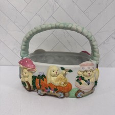 Vintage 1995 Porcelain Easter Basket Train Stamped ABC Distributing Bunnies