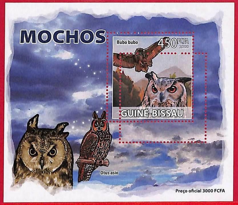 A5196 - GUINE-BISSAU - ERROR MISPERF Stamp Sheet - 2008 - Birds OWLS