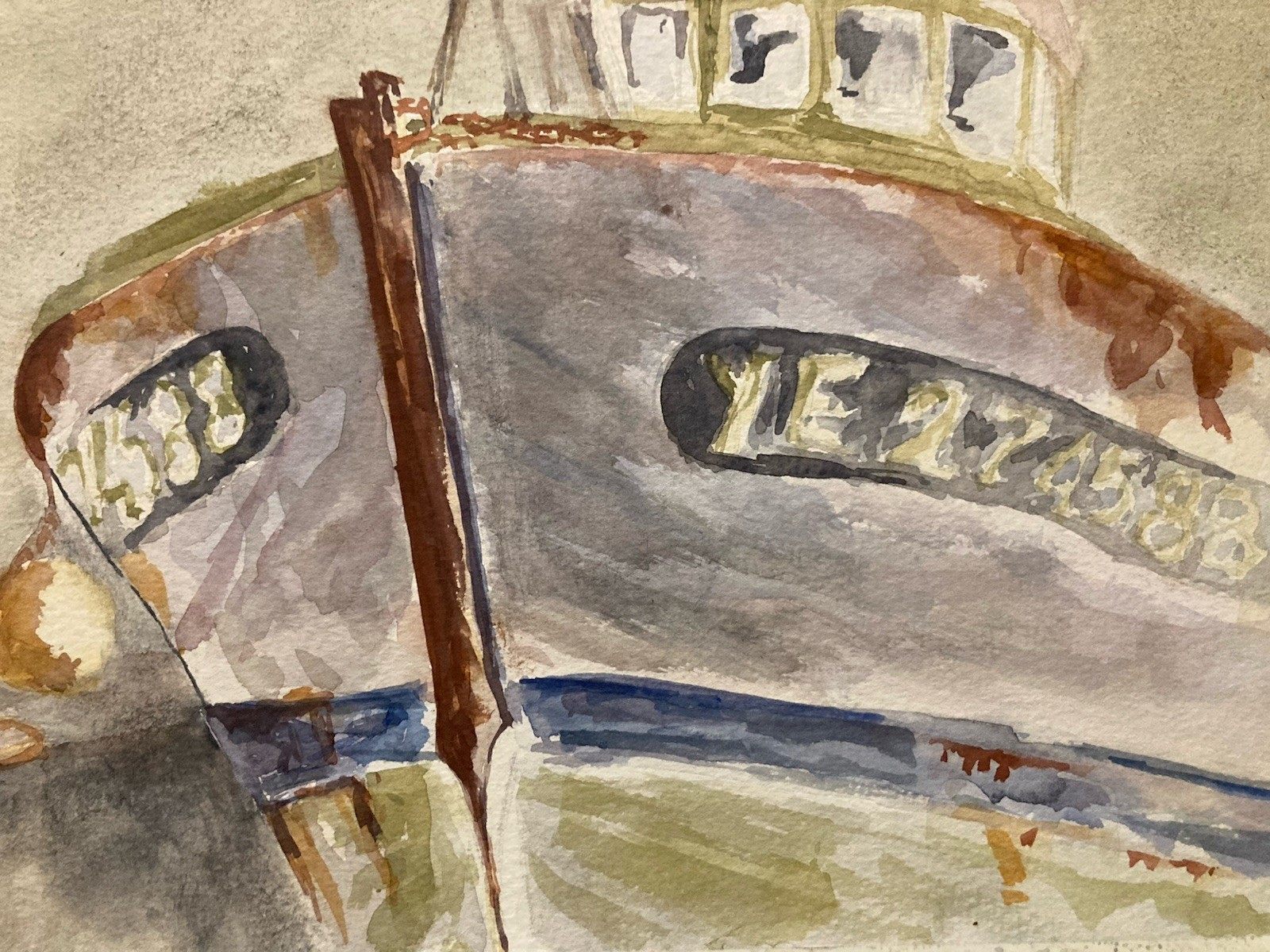 Beautiful Drawing 1960 Painting Paper Watercolour Boat Peach to Identify Marine