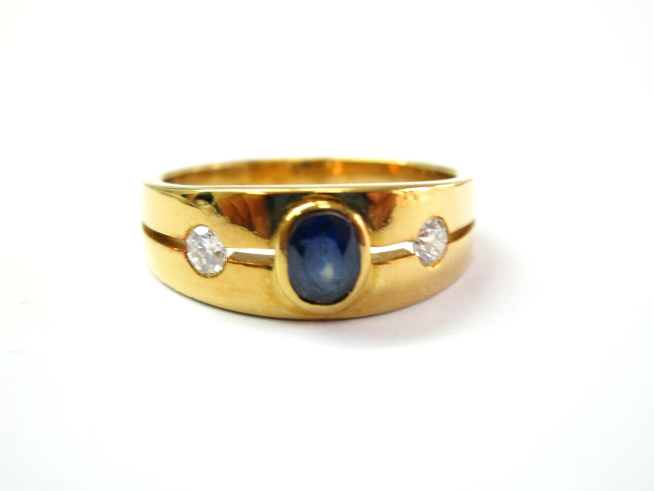 Blue Sapphire & Diamond Ring 18Kt Yellow Gold .66Ct