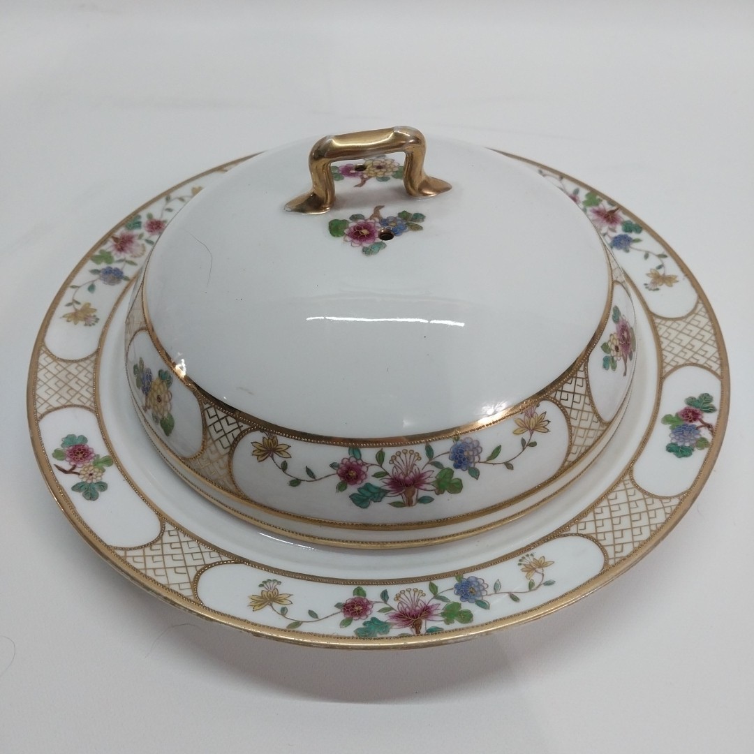 Vtg. Nippon Hand Painted Serving Dish With With Pink Yellow And Blue Flowers