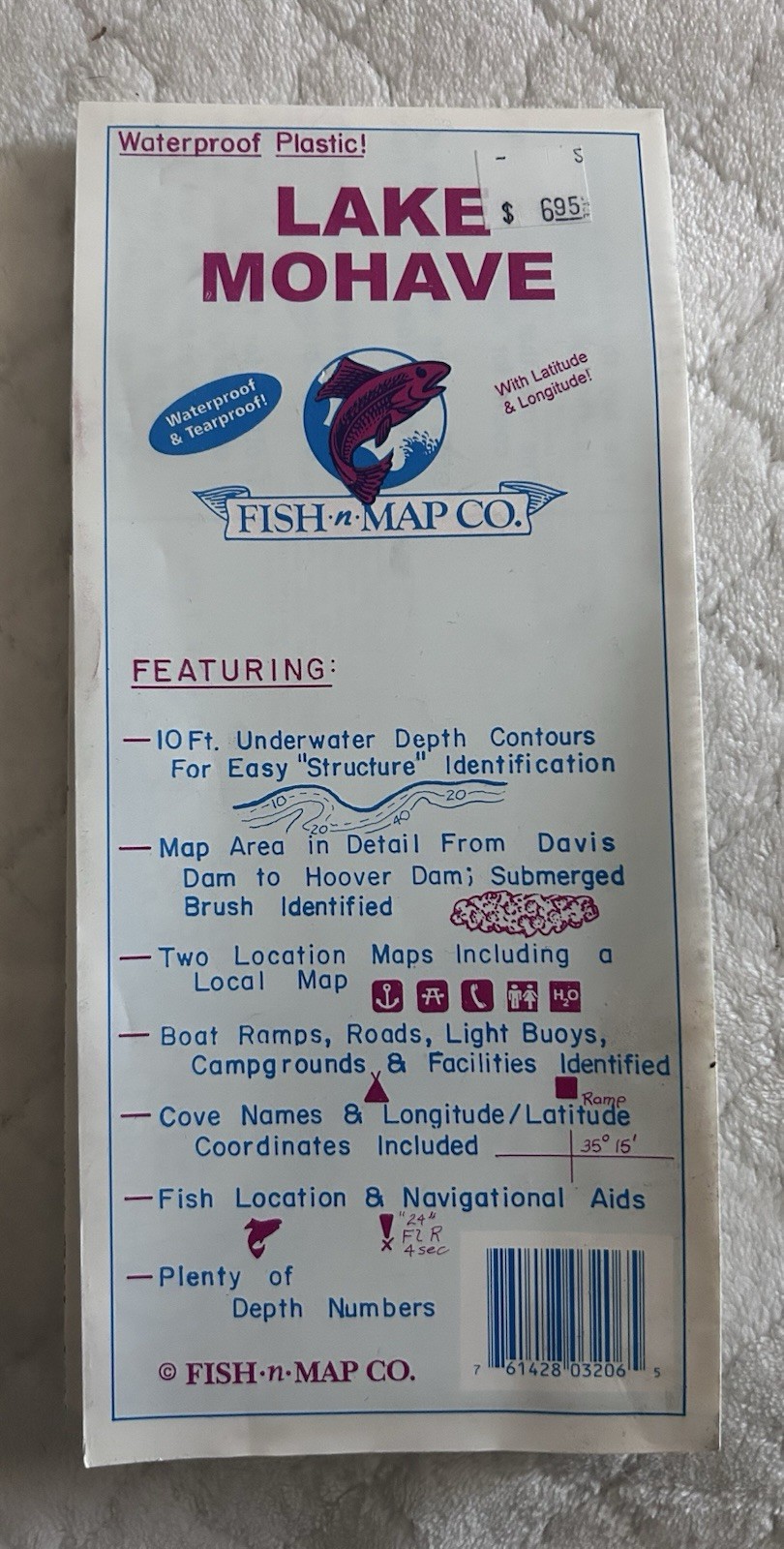 Fish-n-Map Company Lake Mohave Topographic Fishing Map Waterproof