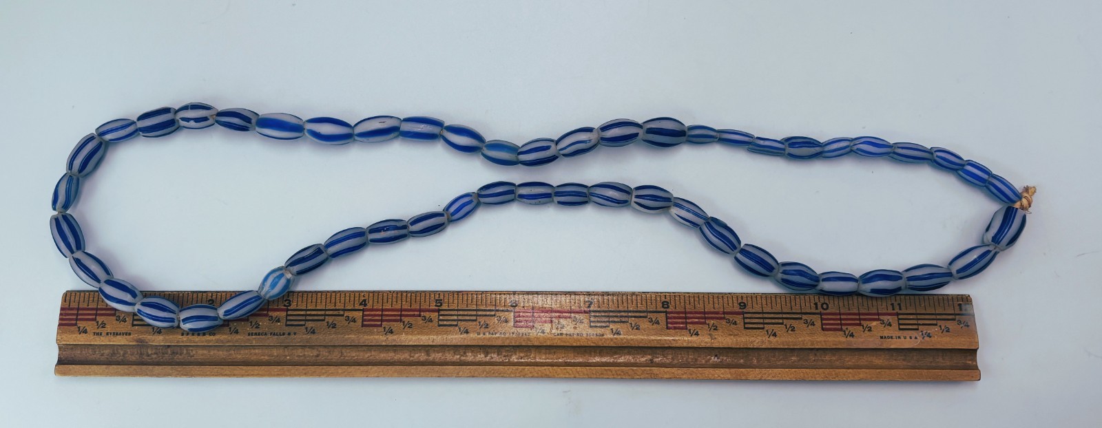Vtg Venetian African Glass Trade Beads Blue Striped Melon 25" (63.5cm)  Strand
