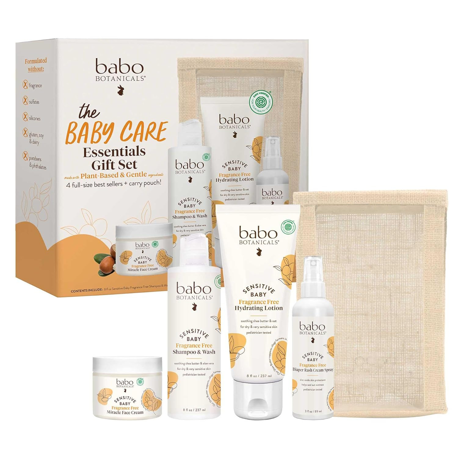 Babo Botanicals Baby Care Essentials Gift Set - Skincare, Bath & Diaper - for De
