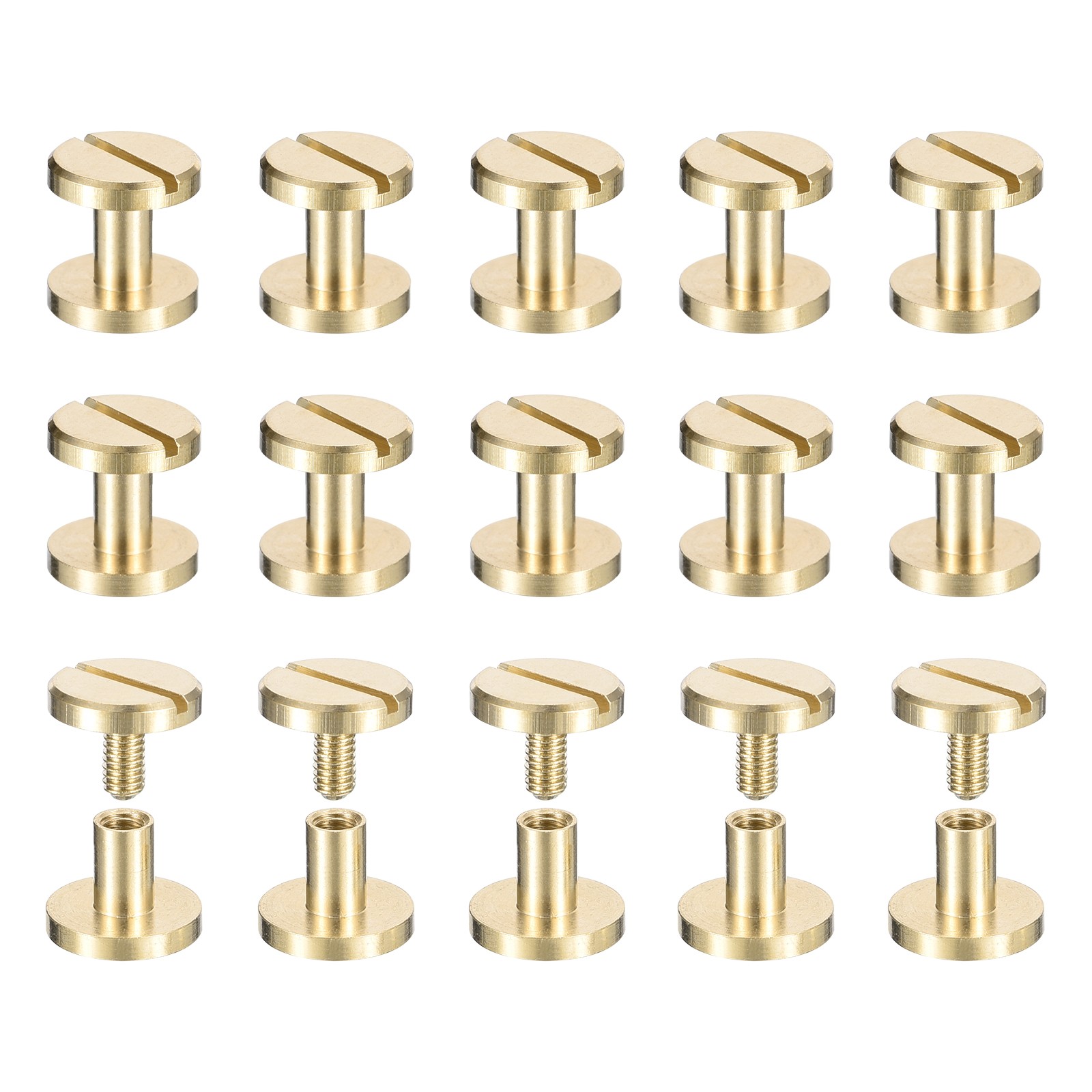 25Pack Brass Chicago Screws, 4x10mm Post Nail Stud Rivets, Gold