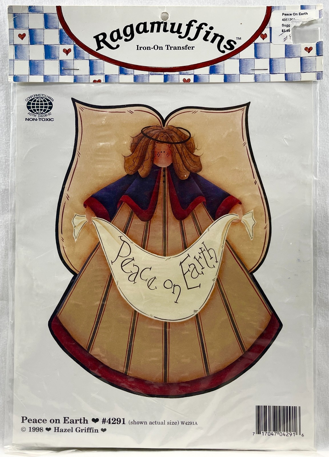 NEW 1998 Ragamuffins Peace On Earth 4291 Iron-On Fashion Transfer Angel 17527