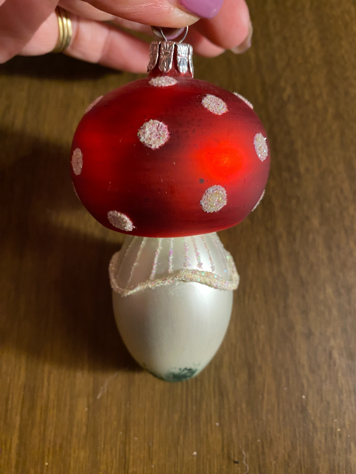 Vintage Polka Dot Mercury Glass Mushroom Christmas Ornament 4"