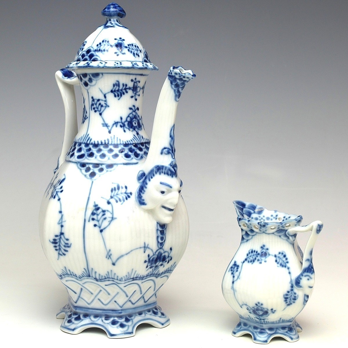 [Enjoyment] Royal Copenhagen Snubbull fluted [with face] Pot and creamer