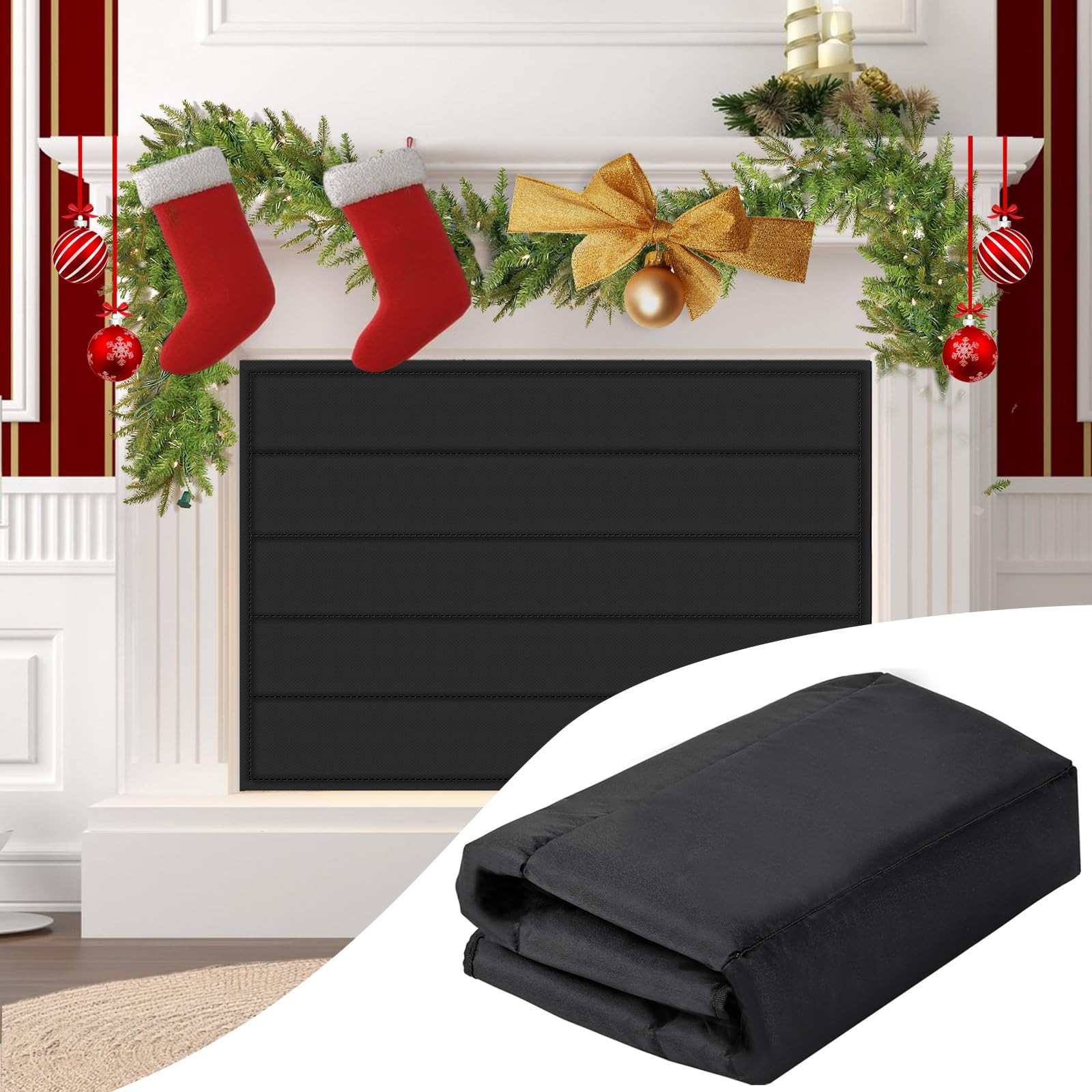 Fireplace Cover, Magnetic Blocker Blanket Stops Heat 39"x32", Black 