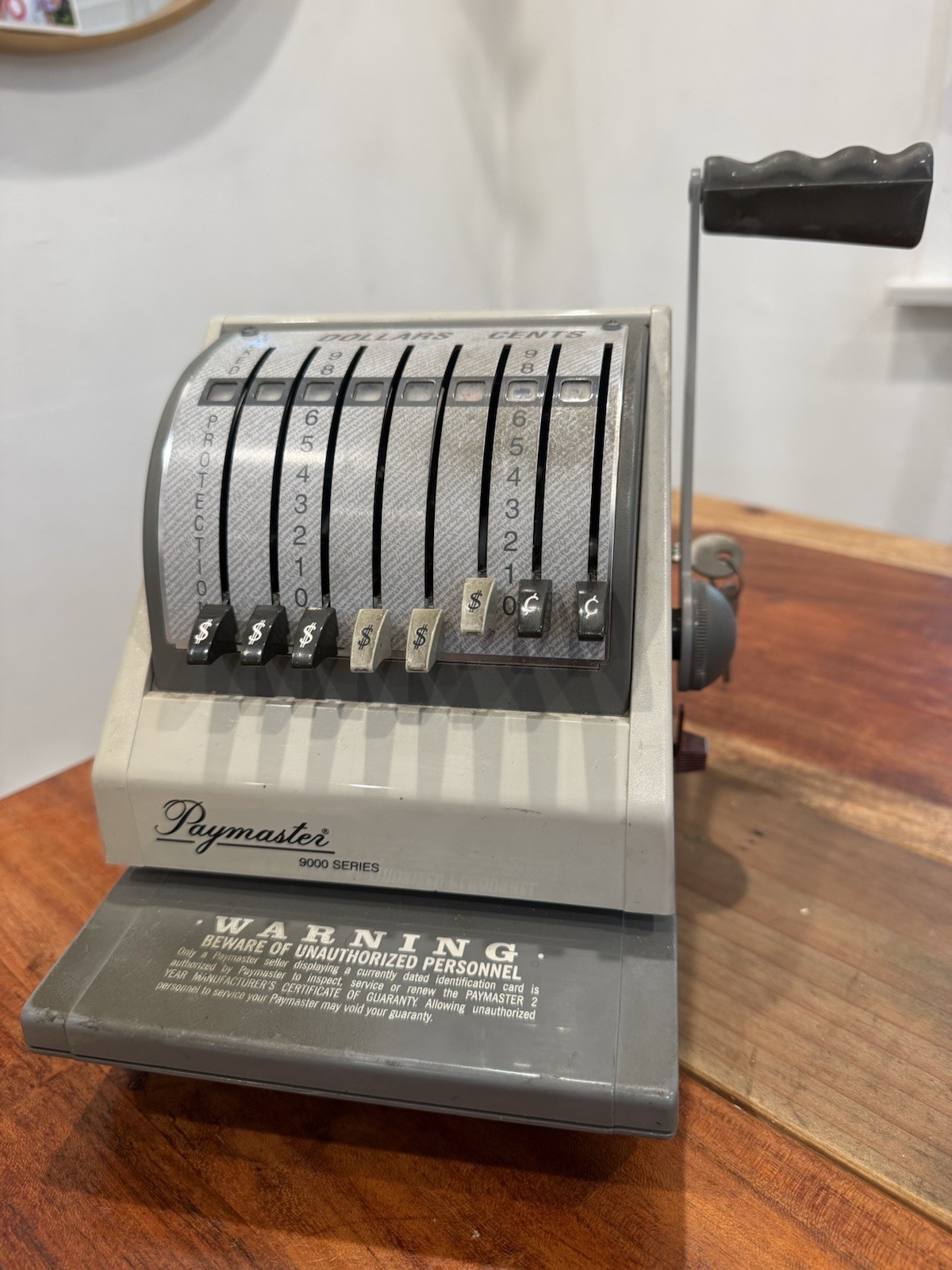 Paymaster 9000 Series Antique Mechanical Check Writer Machine Model 9000-B Gray