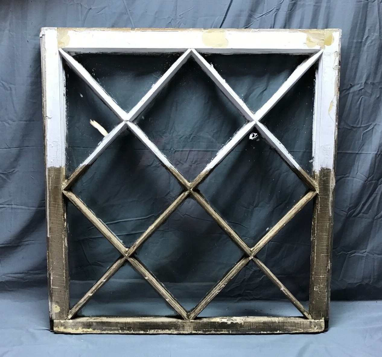 Antique Diamond Mission 12 Lite Window Sash Shabby White Chic 32x33 VTG 494-26B