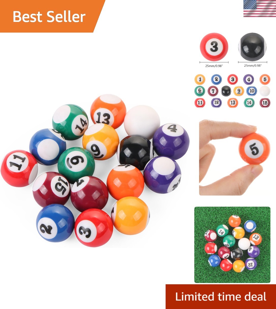 16-Piece Mini Billiard Balls Set – 25Mm (0.98") Small Pool Balls for Table Games