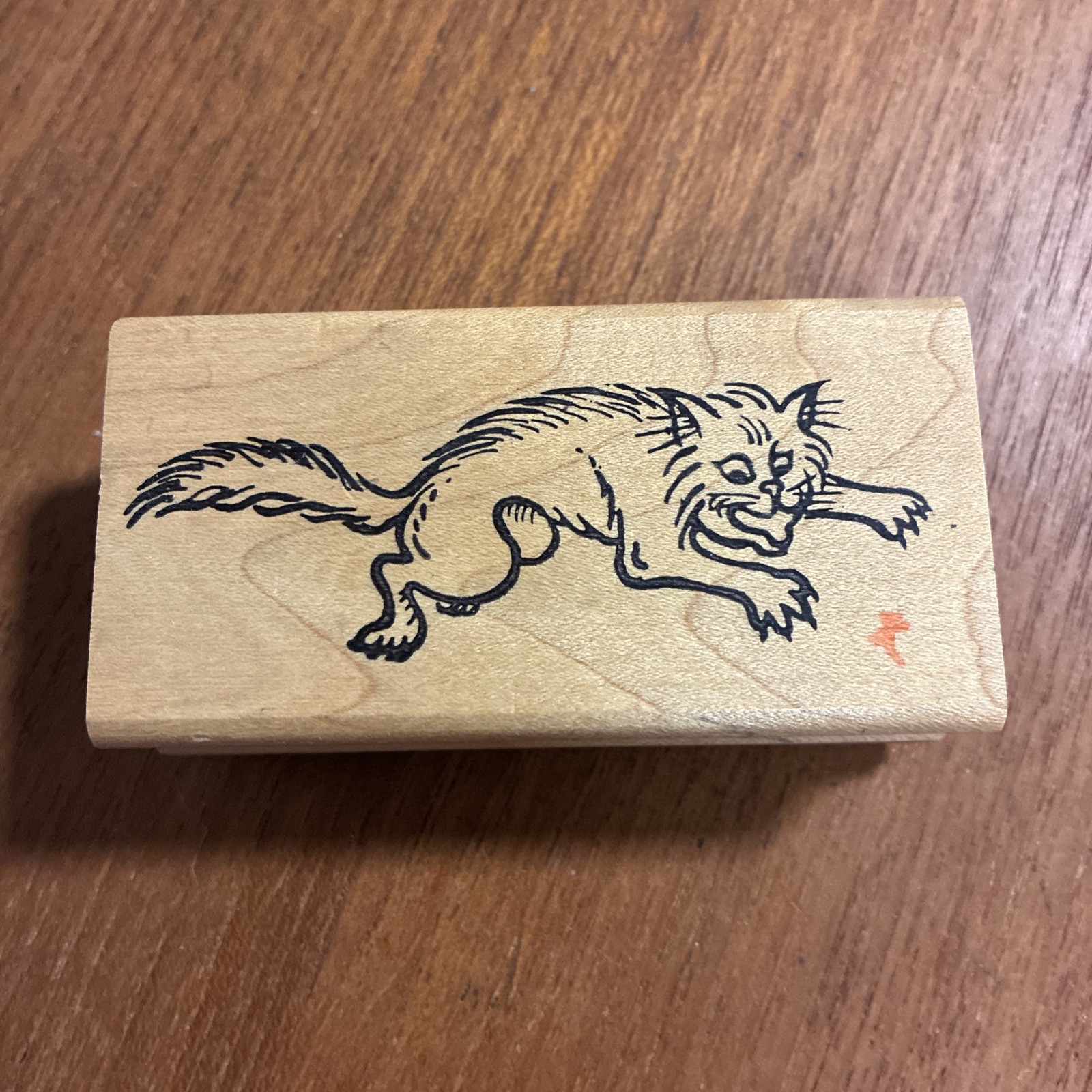 Cat Scratching Stretching Halloween Scared Rubber Stamp Wood Mount