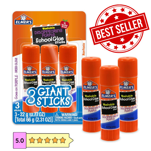 Disappearing Purple School Glue Sticks, Washable, 22 Grams (3 Count)
