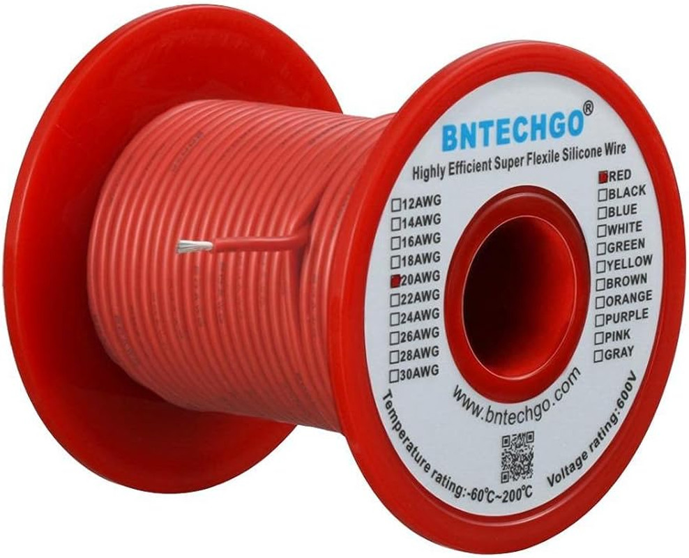 20 Gauge Silicone Wire Spool 100 Ft Red Flexible 20 AWG Stranded Tinned Copper W