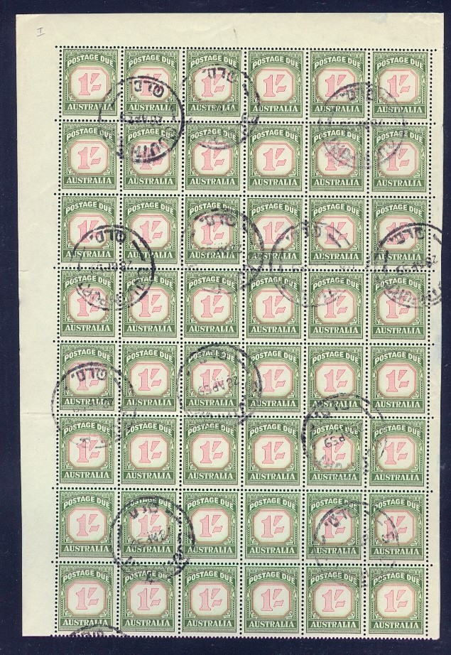 AUSTRALIA 1959 1' POSTAGE DUE TOP & BOTTOM BLOCKS OF 48