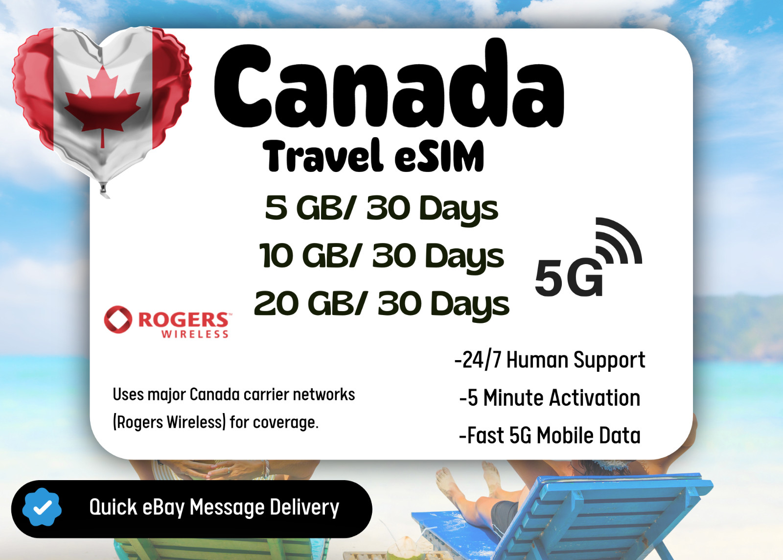 【eSIM]Canada Travel SIM Card, 5-20Days, 30Days, Same Day Delivery, QR Code