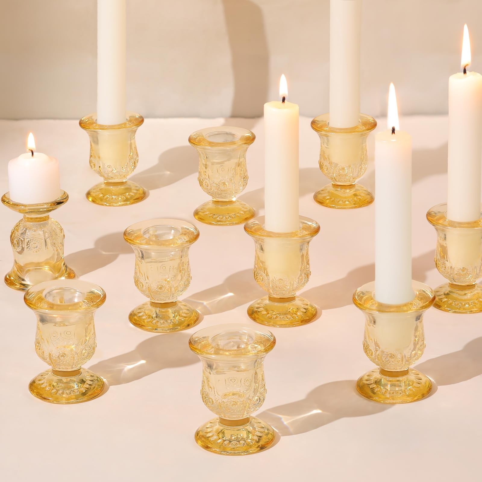 10pcs Gold Candlestick Holders, Glass Taper Candle Holders for Table Centerpi...