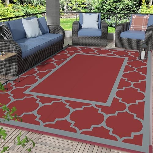  5' x 8' Outdoor Rug Waterproof for Patio Christmas Decor, Foldable Reversible 
