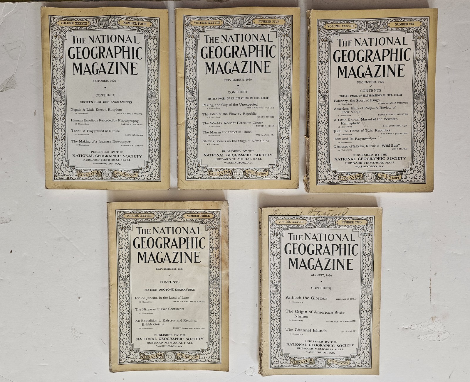 1920 National Geographic Magazine 5 Issues Aug Sep Oct Nov Dec Vintage Ads Color