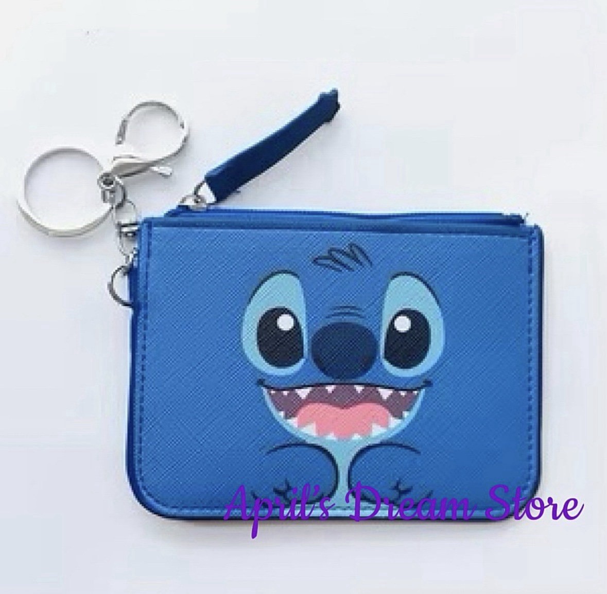 Stitch Happy Face Blue ID Cardholder Coin Purse Keychain Wallet