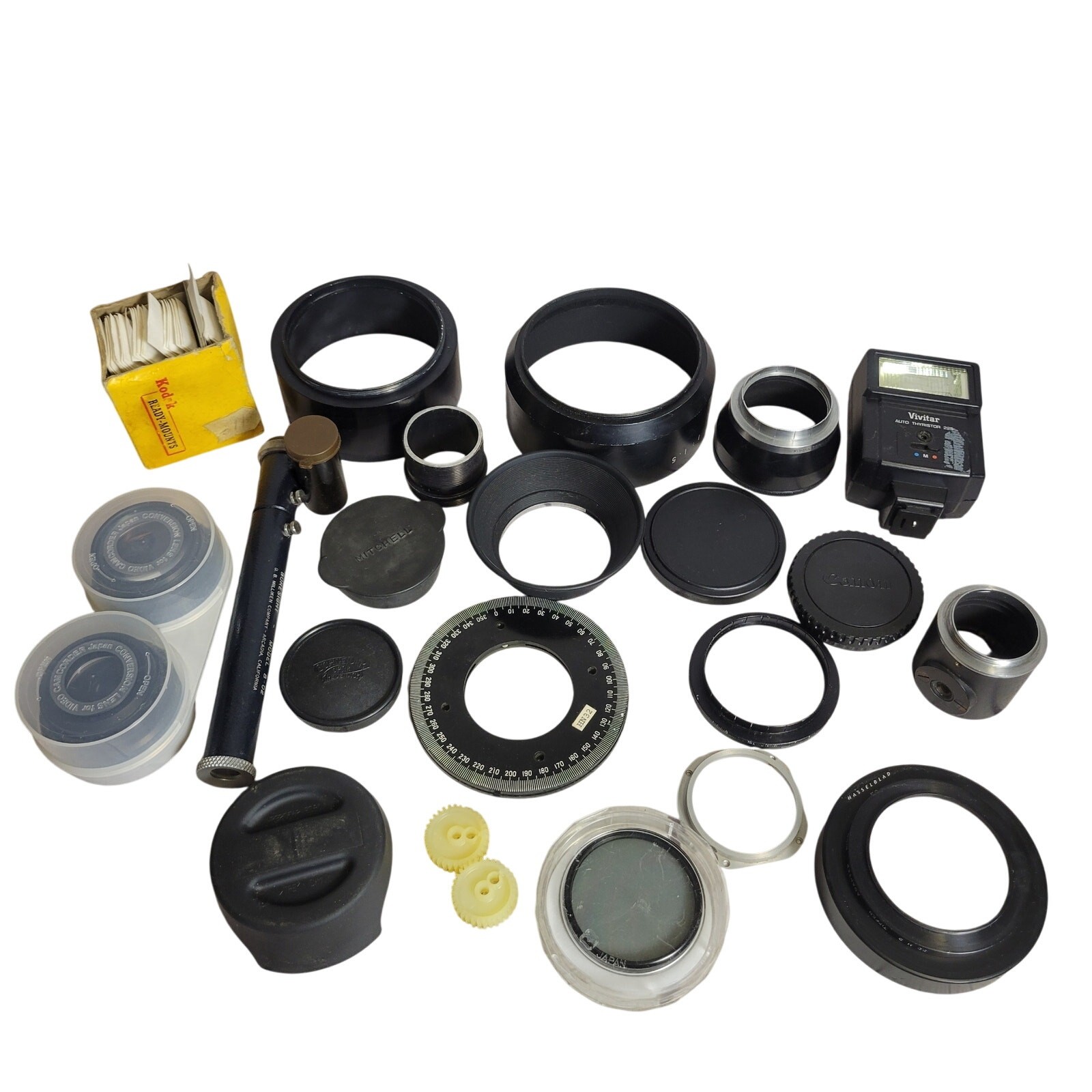 Vintage Camera Accessories Lens, Flashes, Covers Olympus, Kodak, Quantaray,Canon