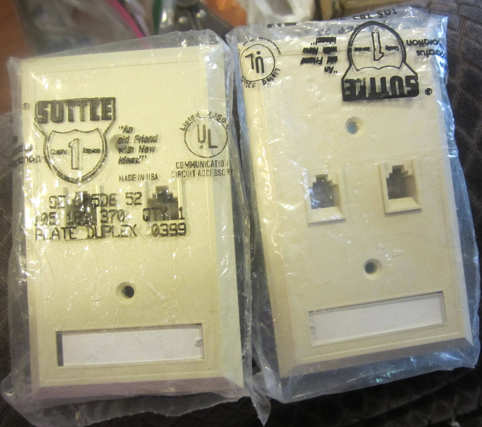 2 lot,Suttle Plate Duplex 6/6 Conductor Jack Assembly w/ Label,phone telephone