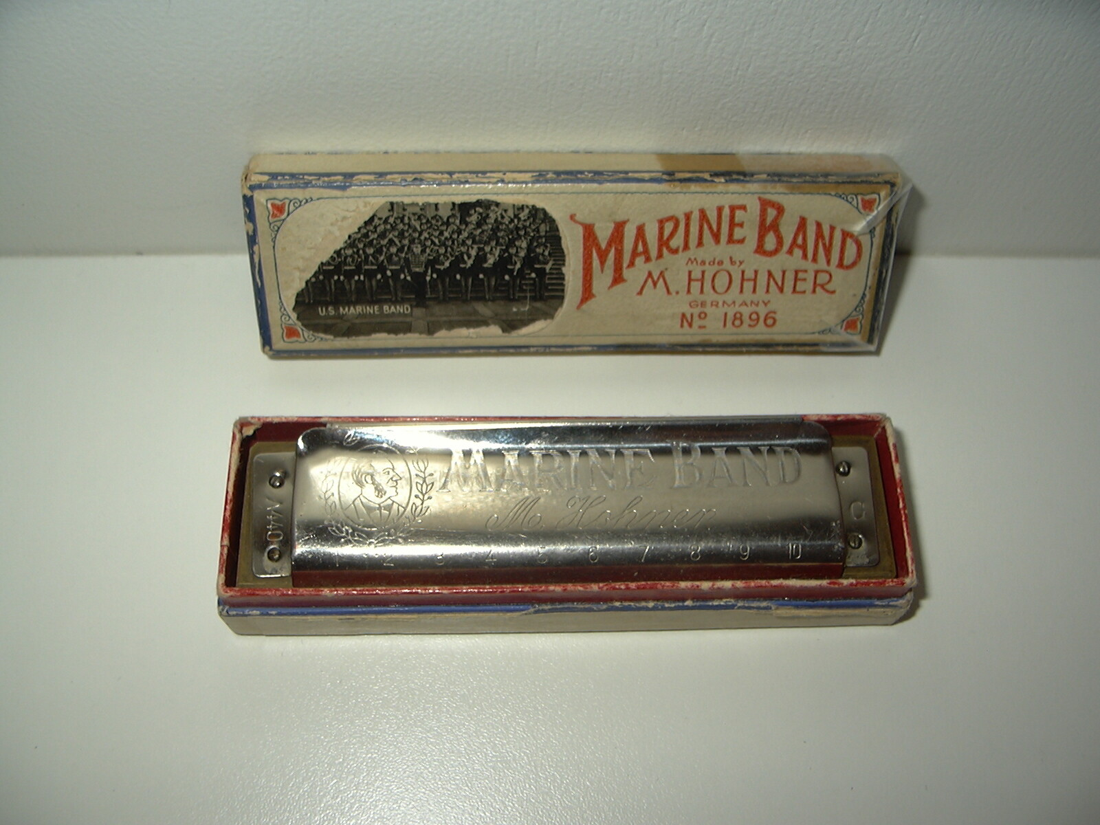 1932-37 Vintage Marine Band M. Hohner Germany No. 1896 Key G Harmonica & Box